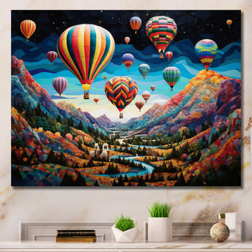 Teal Hot Air Ballon Mosaic - Hot Air Balloon Canvas Wall Art